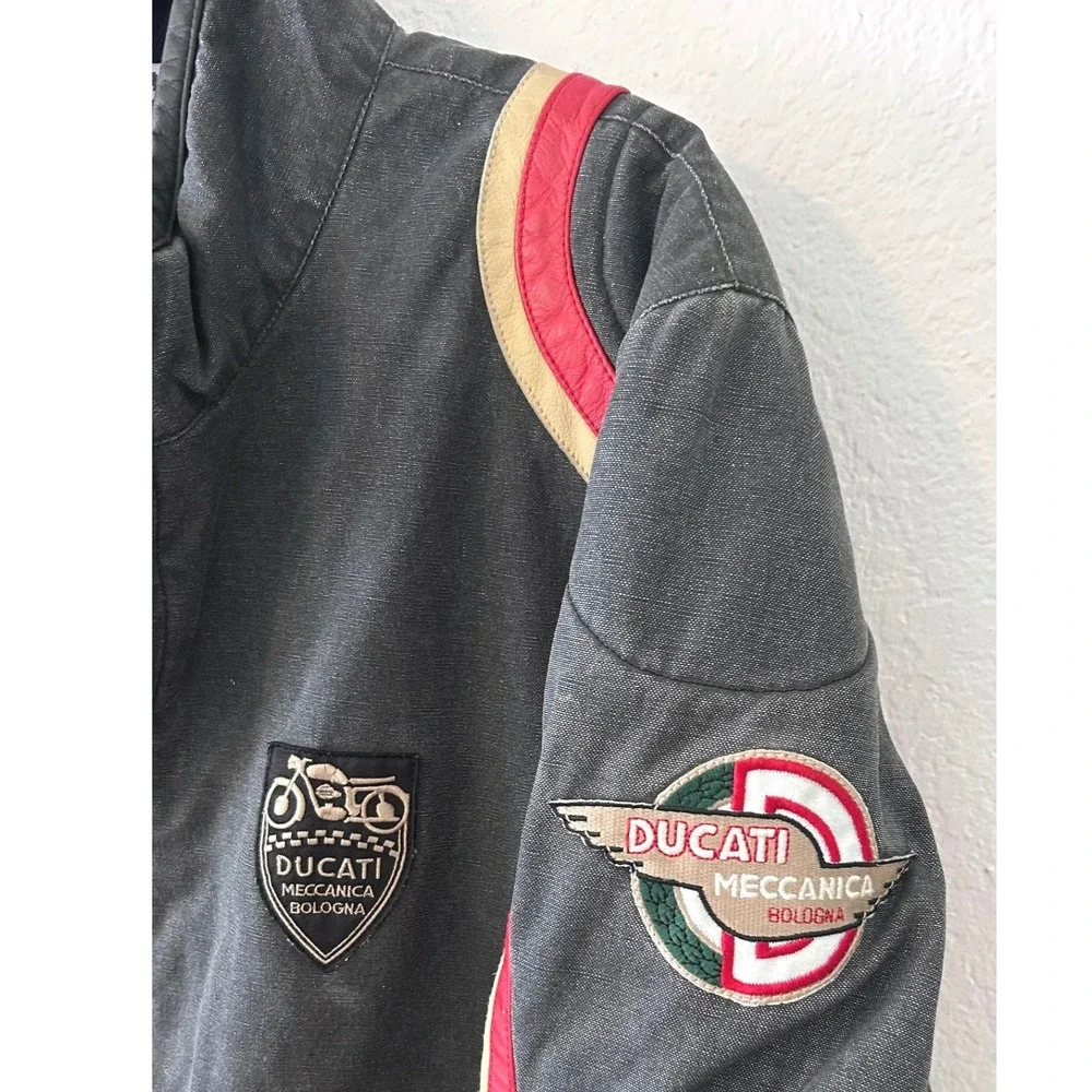 Ducati Meccanica Bologna Motorcycle Jacket Grey Red Stripe Mens XL Vintage Style